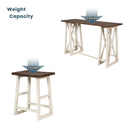 TOPMAX Rustic Counter Height 5-Piece Dining Set, Wood Console Table Set with 4 Stools for Small Places,Walnut+Cream