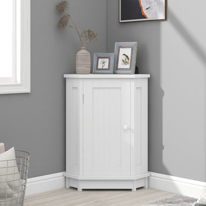 White Bathroom Cabinet Triangle Corner Storage Cabinet with Adjustable Shelf Modern Style MDF Board