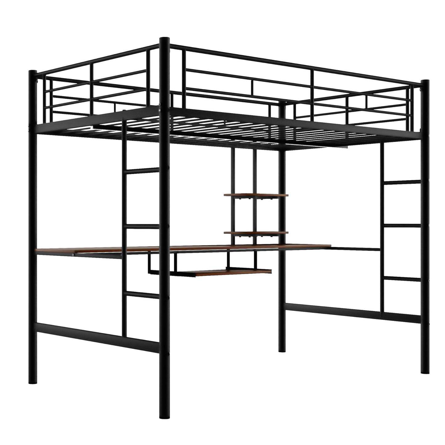 Loft Bed with Desk and Shelf , Space Saving Design,Full,Black（OLD SKU:MF199506AAB）