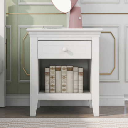 Traditional Concise Style White Solid Wood One-Drawer Nightstand