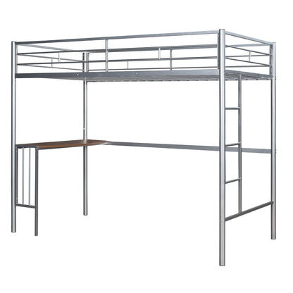 Twin Over Full Metal Bunk Bed with Desk, Ladder and Quality Slats for Bedroom, Metallic Silver（OLD SKU :LP000092AAN）