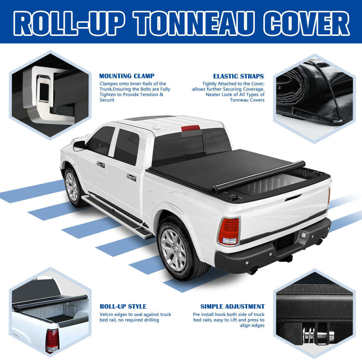 Soft Roll Up 6.5ft Bed Truck Bed Tonneau Cover 09-22 Dodge Ram 1500 2500 3500