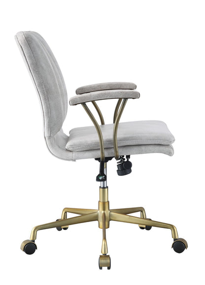 ACME Damir Office Chair, Vintage White Top Grain Leather & Gold 92422