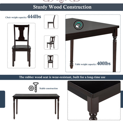 TREXM Classic Dining Set Wooden Table and 4 Chairs with Bench for Kitchen Dining Room, Espresso (Set of 6)