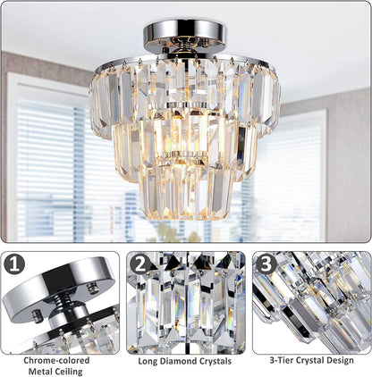 Mini Flush Mount Chandelier K9 Crystal Ceiling Light Fixtures