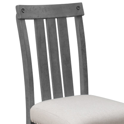 TREXM Set of 2 Fabric Upholstered Dining Chairs with Sliver Nails and Solid Wood Legs (Gray)