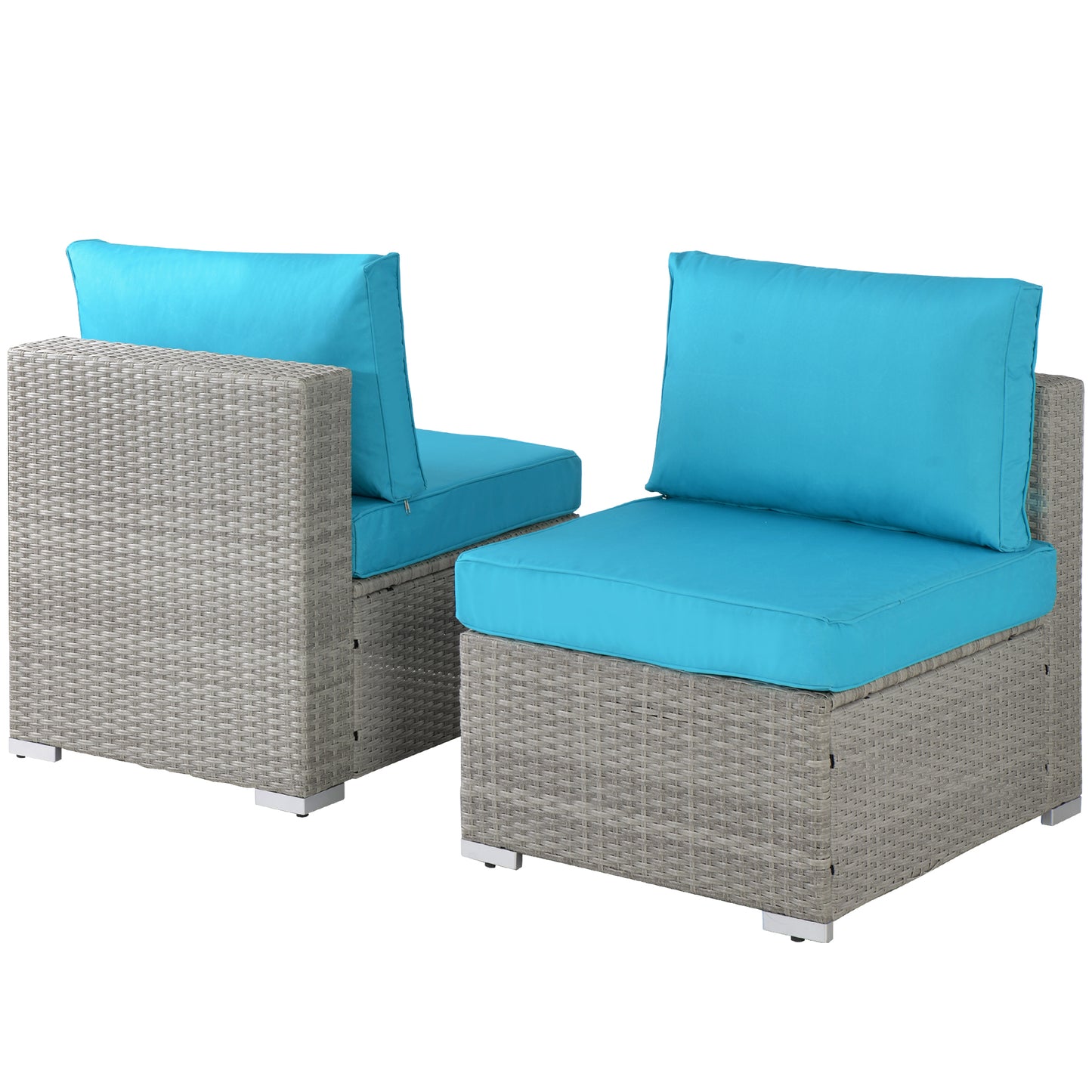 Outdoor Garden Patio Furniture 2-Piece PE Rattan Wicker Sectional Cushioned Sofa Chair with Cushions