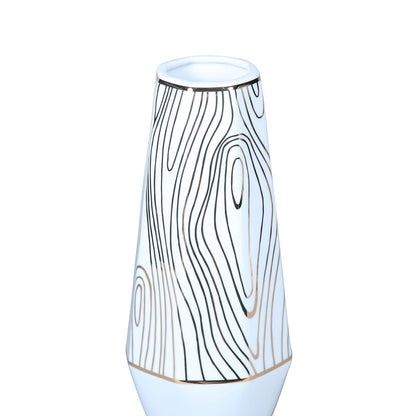 White Ceramic Vase with Gold Wood Grain Design - Elegant and Versatile Home Decor