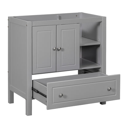 30" Bathroom Vanity Base Only, Solid Wood Frame, Bathroom Storage Cabinet with Doors and Drawers, Grey