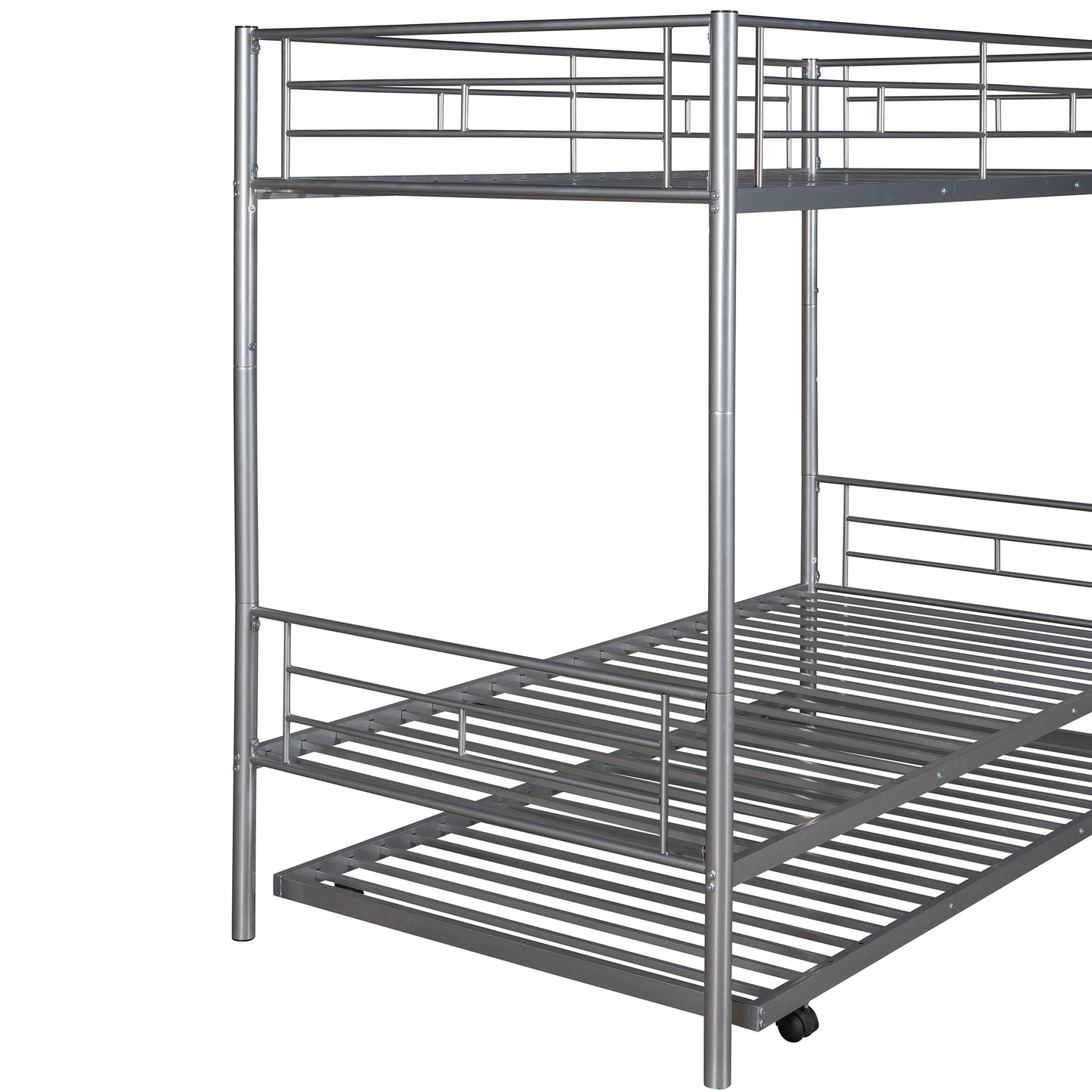 Twin-Over-Twin Metal Bunk Bed With Trundle,Can be Divided into two beds,No Box Spring needed ,White ( old sku: MF194806AAN )