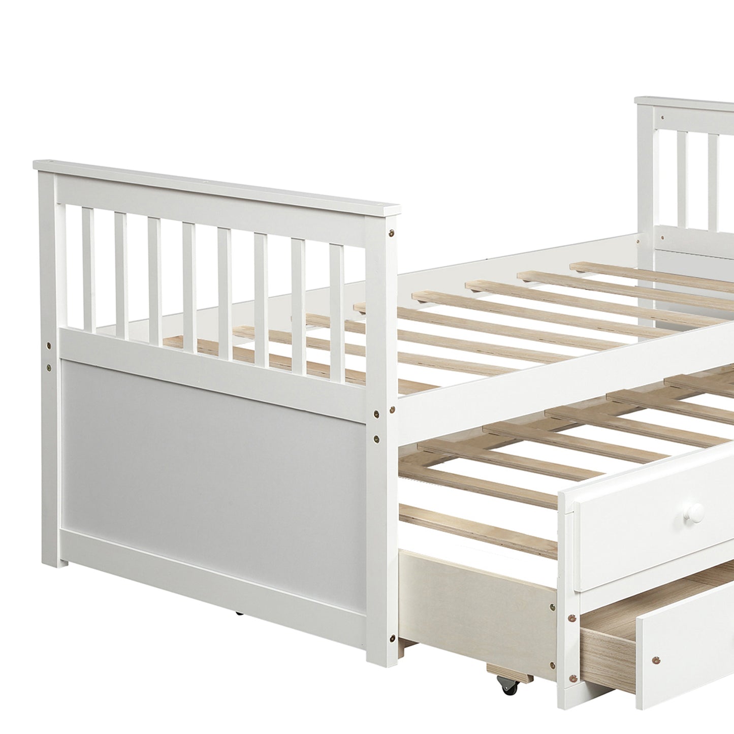 TOPMAX Captain's Bed Twin Daybed with Trundle Bed and Storage Drawers, White