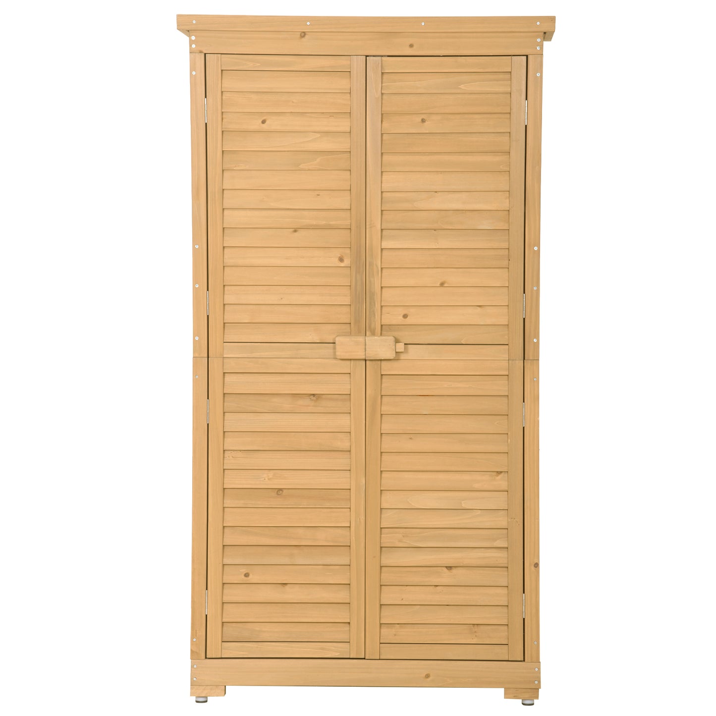 TOPMAX Wooden Garden Shed 3-tier Patio Storage Cabinet Outdoor Organizer Wooden Lockers with Fir Wood (Natural Wood Color -Shutter Design)