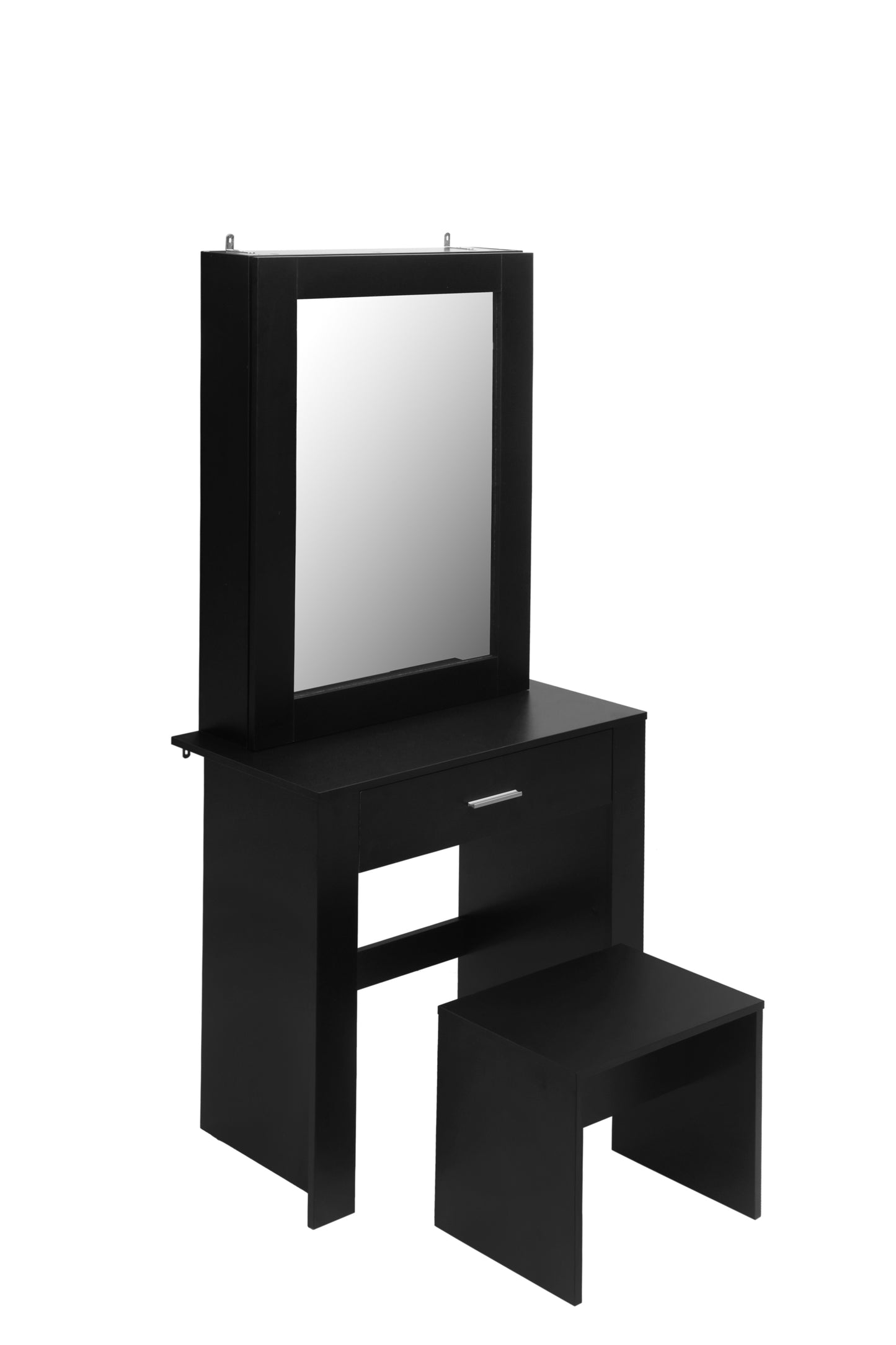 Vanity Desk with Mirror & Stool, Black Makeup Table with Storage Shelves & Drawer, Vanity Set for Girls Women