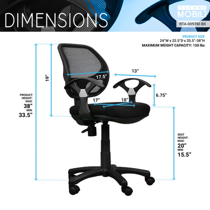 Techni Mobili Midback Mesh Task Office Chair, Black