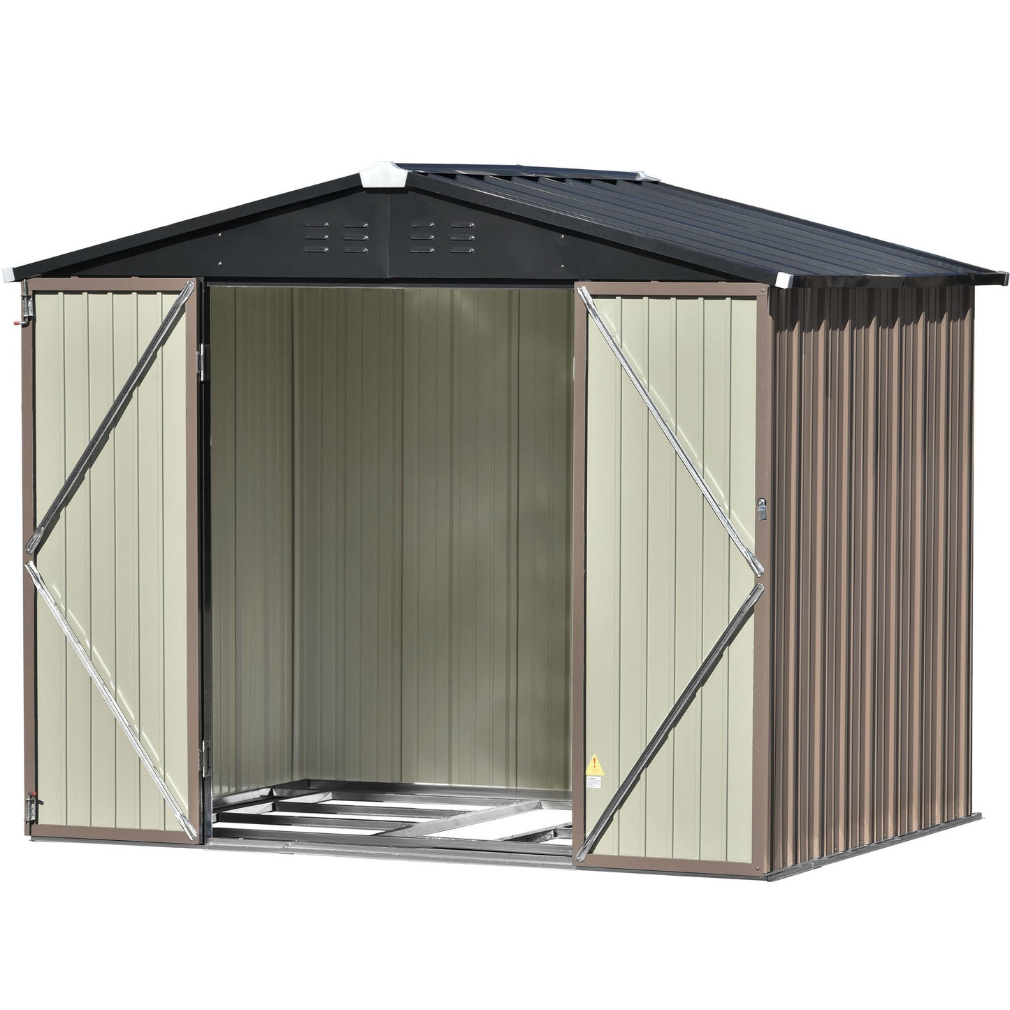 TOPMAX Patio 8ft x6ft Bike Shed Garden Shed, Metal Storage Shed with Lockable Doors, Tool Cabinet with Vents and Foundation Frame for Backyard, Lawn, Garden, Brown