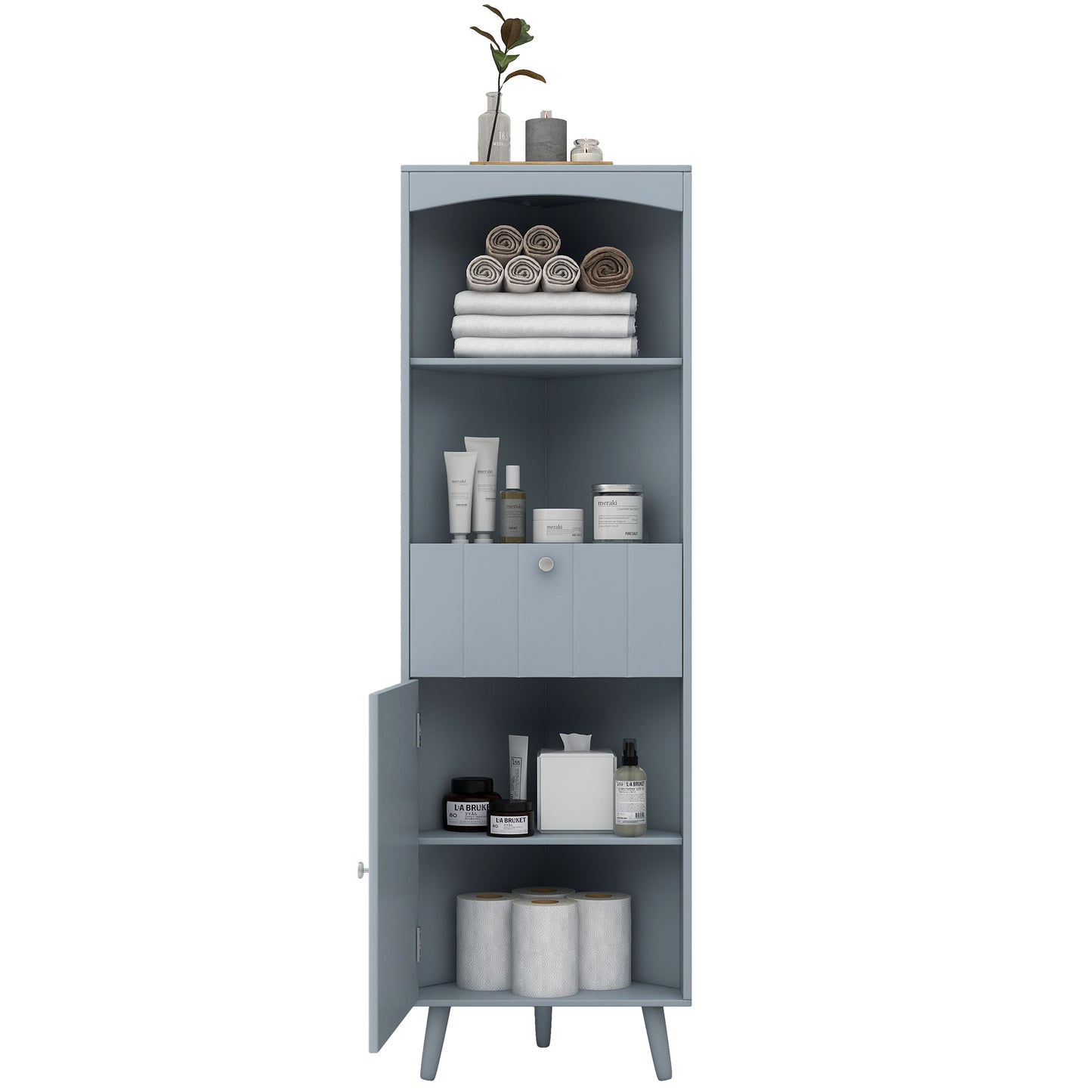 Gray Triangle Elegant Corner Cabinet with Open Shelves, MDF Board, Anti-toppling Device, Painting Surface, Large Storage Space for Limited Space