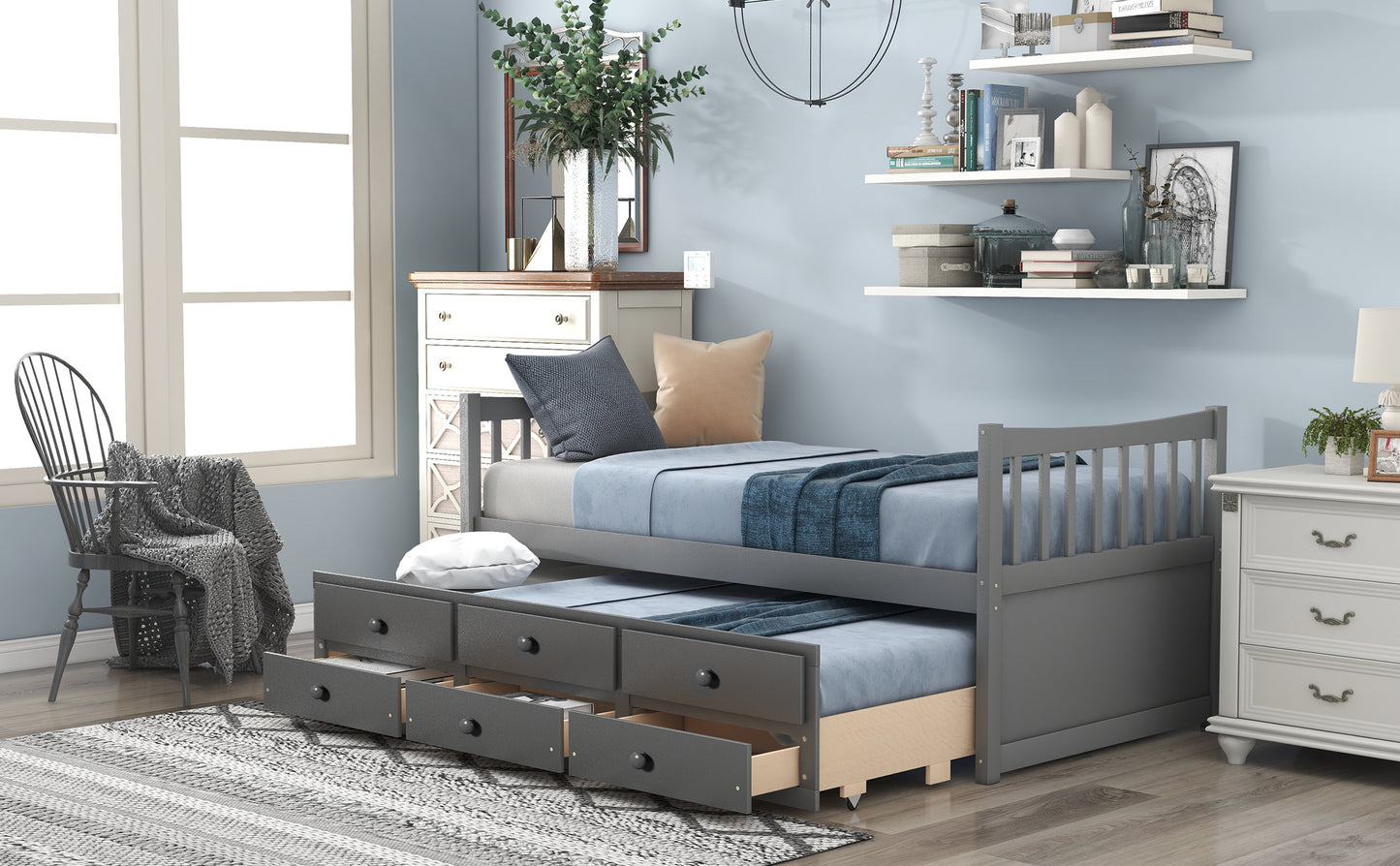 Daybed with Trundle and Drawers, Twin Size, Gray(Old SKU: LP000041EAA,LP000041AAE)