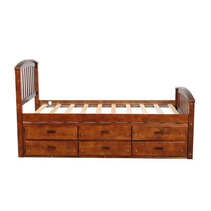 Orisfur. Twin Size Platform Storage Bed Solid Wood Bed with 6 Drawers