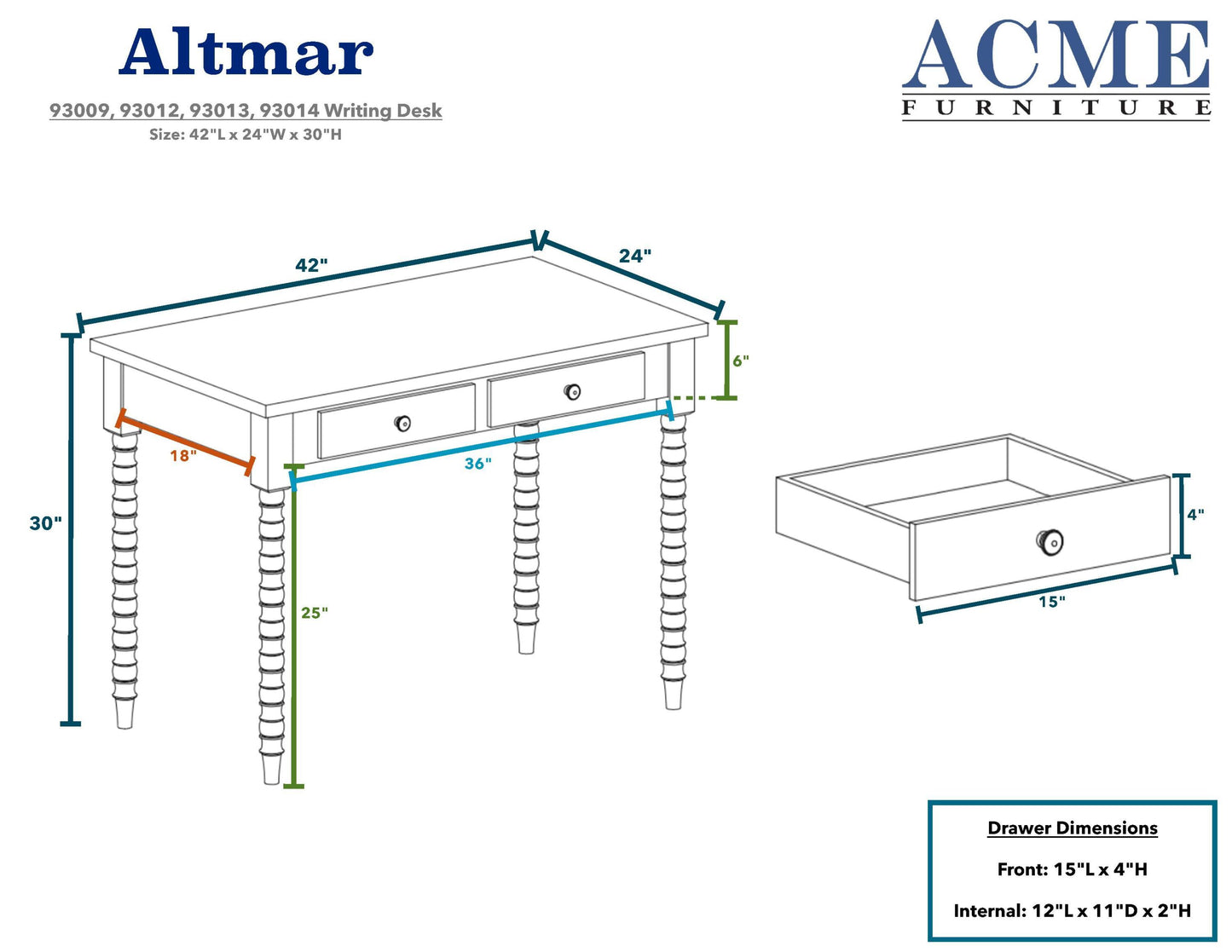 ACME Altmar Writing Desk, Yellow Finish 93013