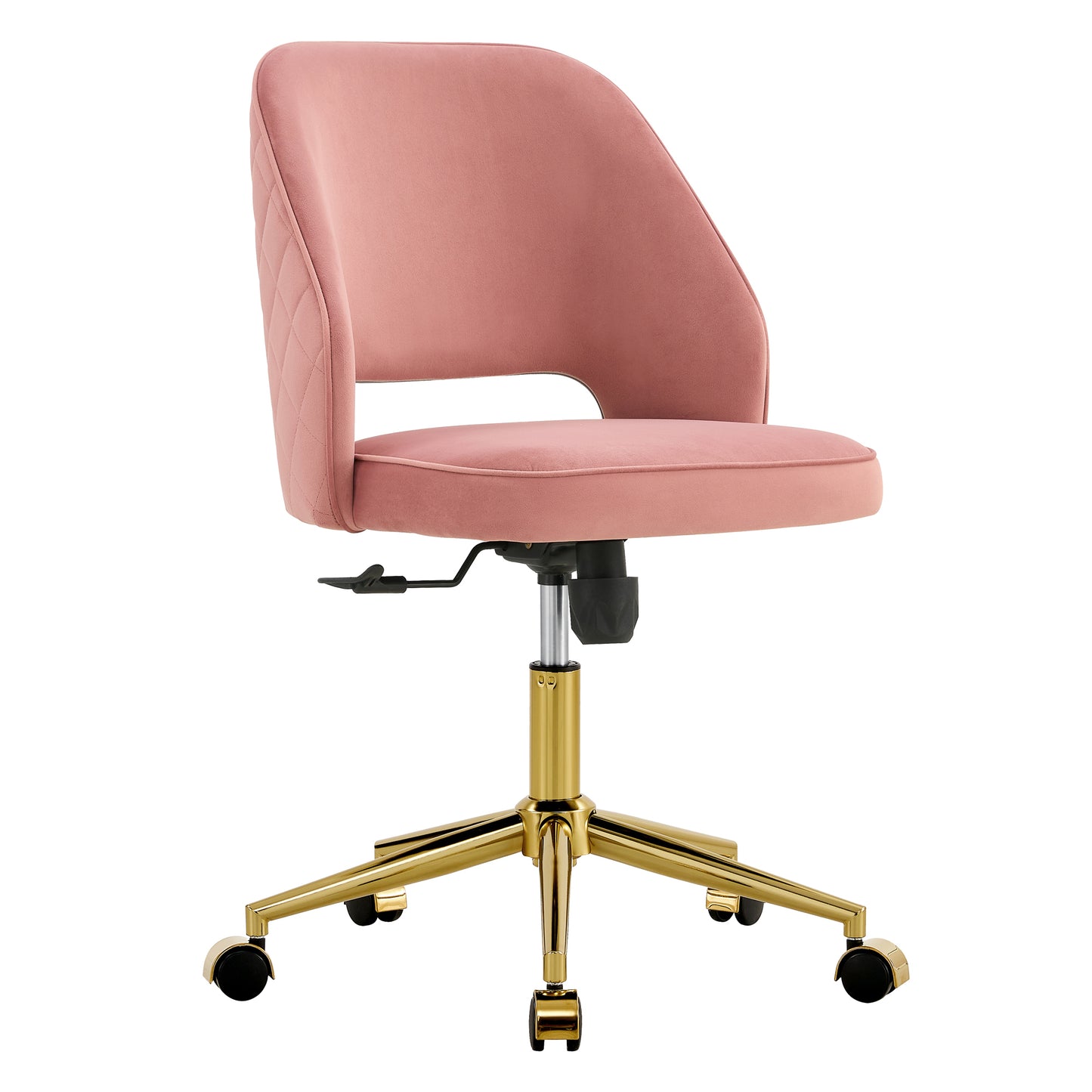 Modern Home Velvet Office Chairs, Adjustable 360 °Swivel Chair Engineering Plastic Armless Swivel Computer Chair With Wheels for Living Room, Bed Room Office Hotel Dining Room .Pink