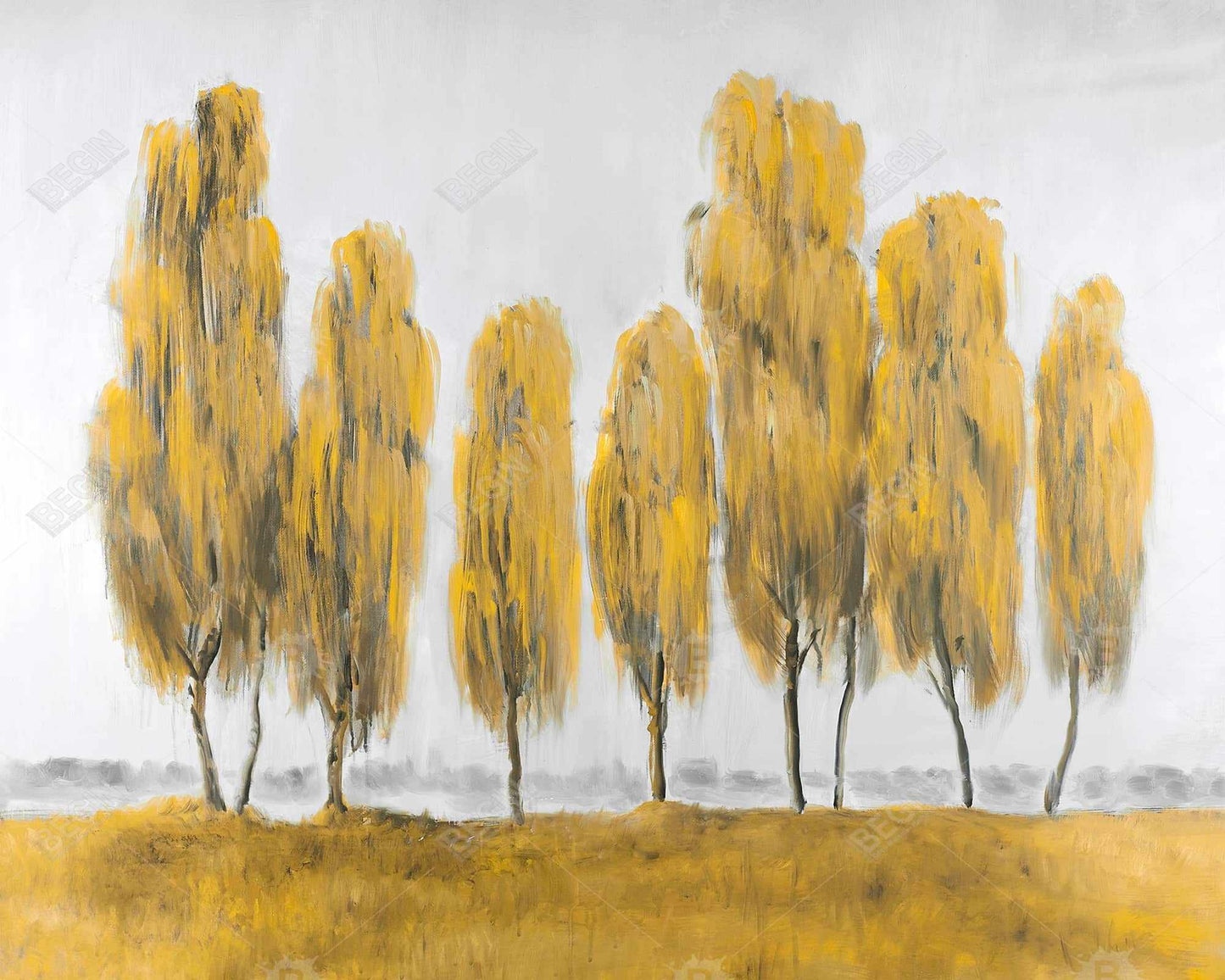 Seven abstract yellow trees - 16x20 Print on canvas