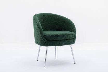 Soft Teddy Fabric Accent Armchair Dining Chair With Shining Electroplated Chrome Legs,Dark Green