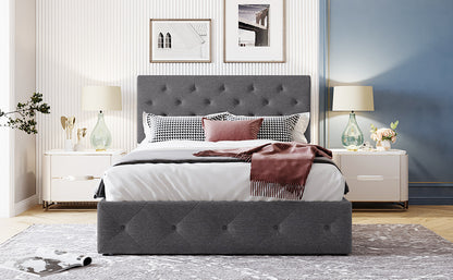 Full size Upholstered Platform bed with a Hydraulic Storage System - Gray