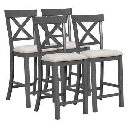 TREXM 6-Piece Counter Height Dining Table Set Table with Shelf 4 Chairs and Bench for Dining Room (Gray)