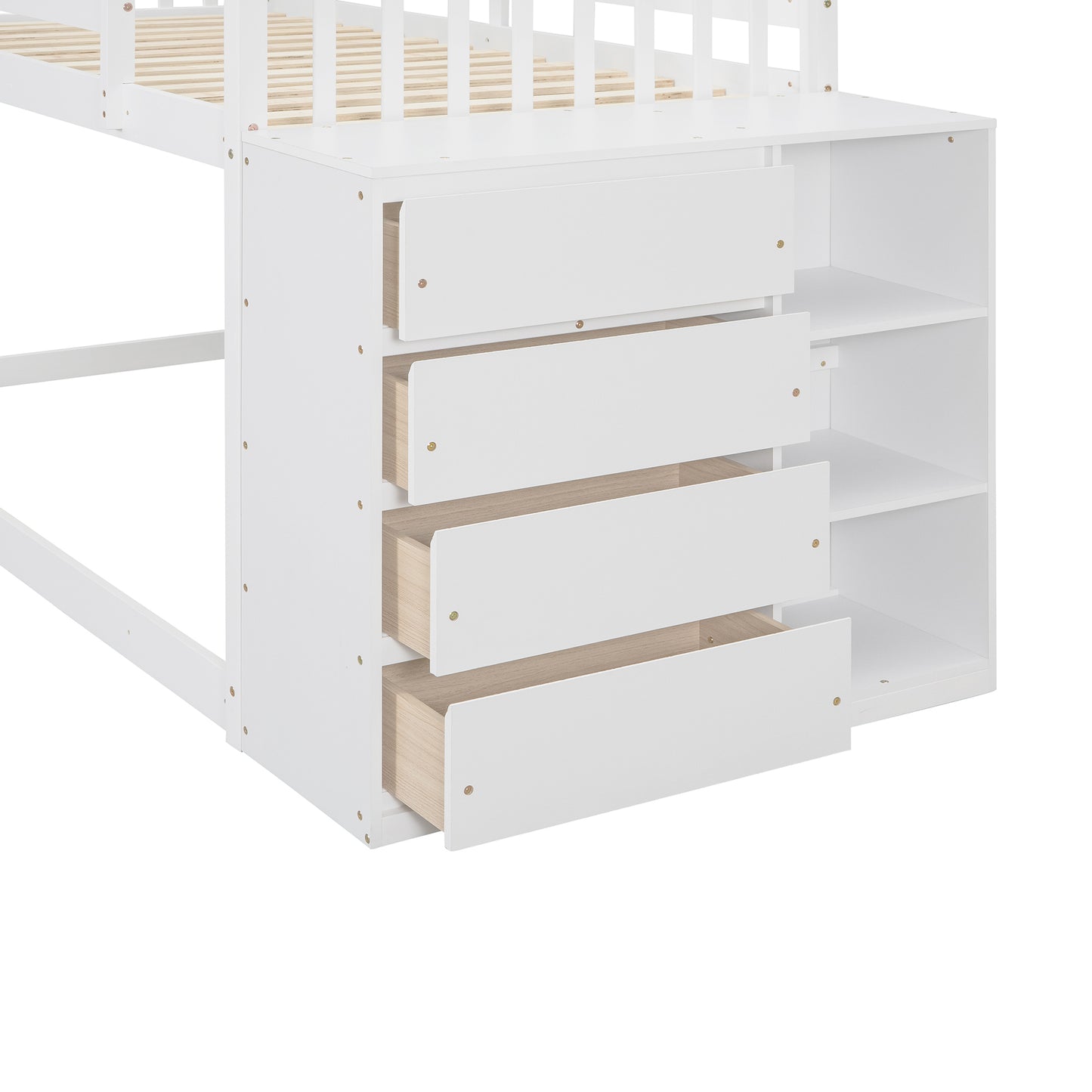 Twin over Twin Bunk Bed with 4 Drawers and 3 Shelves-White（OLD SKU: LP000067AAK）