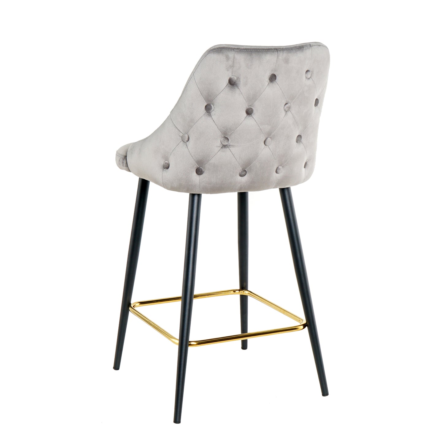 Luxury Modern Gray Velvet Upholstered High Bar Stool Chair With Gold Legs(set of 2)