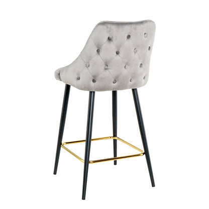 Luxury Modern Gray Velvet Upholstered High Bar Stool Chair With Gold Legs(set of 2)