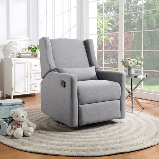 Pronto Swivel Glider Recliner with Pillow Rich Gray Fabric