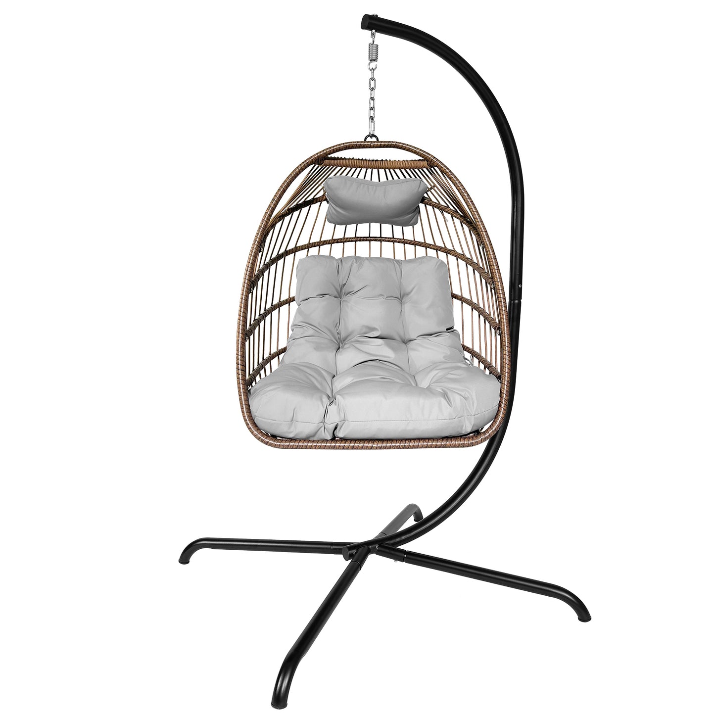 Swing Egg Chair with Stand Indoor Outdoor Wicker Rattan Patio Basket Hanging Chair with C Type bracket , with cushion and pillow,Patio Wicker folding Hanging Chair