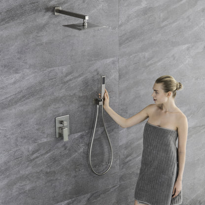 Trustmade Wall Mounted Square Rainfall Pressure Balanced Complteted Shower System with Rough-in Valve, 10 inches Matte Black - 2W02