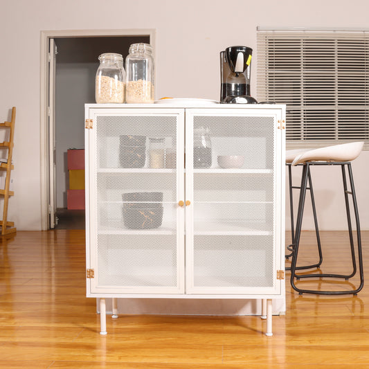 Modern Sideboard with Storage, Console Table, Buffet Cabinet with Mesh Iron Doors for Living Room, White