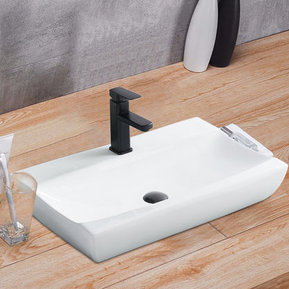 Vessel  Bathroom Sink Basin in White Ceramic