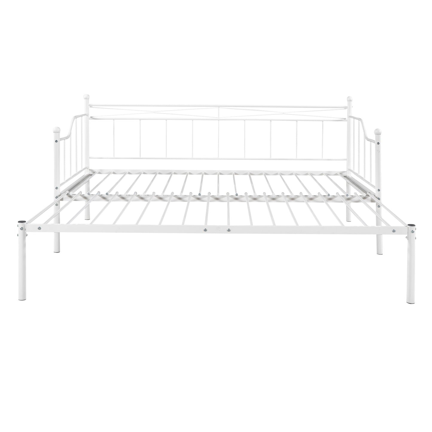 Twin Size Metal Daybed with Trundle, Daybed with Slat No Box required White