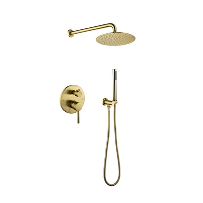 Shower System, Wall Mounted Shower Faucet Set for Bathroom with High Pressure 10" Stainless Steel Rain Shower head Handheld Shower Set, 2 Way Pressure Balance Shower Valve Kit, Brushed Gold