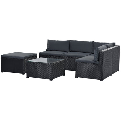 GO 6-Piece Outdoor Furniture Set with PE Rattan Wicker, Patio Garden Sectional Sofa Chair, removable cushions (Black wicker, Grey cushion)