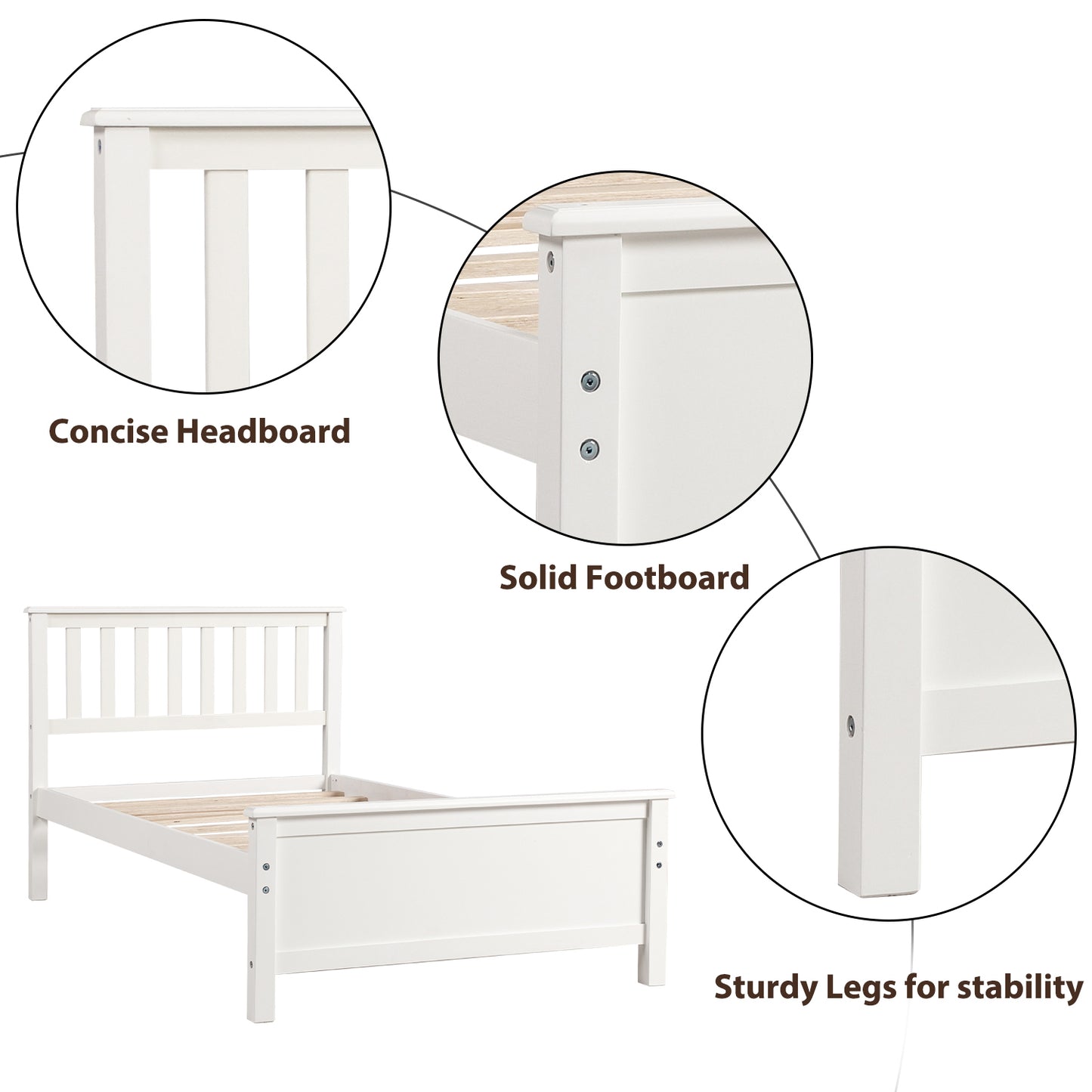 Twin Size Wood Platform Bed with Headboard,Footboard and Wood Slat Support, White