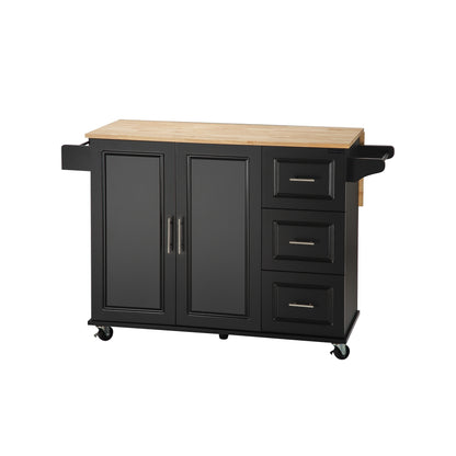 Kitchen Island & Kitchen Cart, \\nMobile Kitchen Island with Extensible Rubber Wood Table Top,\\nadjustable Shelf Inside Cabinet,\\n3 Big Drawers, with Spice Rack, Towel Rack, \\nBlack-Beech .