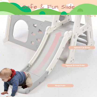 7-in-1 Toddler Climber and Slide Set Kids Playground Climber Slide Playset with Tunnel, Climber, Whiteboard,Toy Building Block Baseplates, Basketball Hoop Combination for Babies