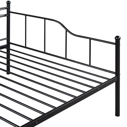 Full Size Metal Daybed with Twin Size Adjustable Trundle, Portable Folding Trundle, Black