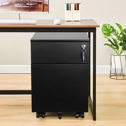 2 Drawer Mobile File Cabinet with Lock Metal Filing Cabinet for Legal/Letter/A4/F4 Size, Fully Assembled Include Wheels, Home/Office Design，Black