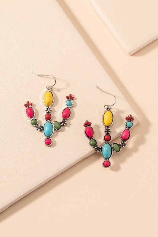 Western Cactus Stone Dangling Earrings