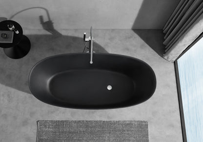 65'' x 29.5'' Freestanding Bathtoom Soaking Artificial Stone  Solid Surface Bathtub 1650MM Black