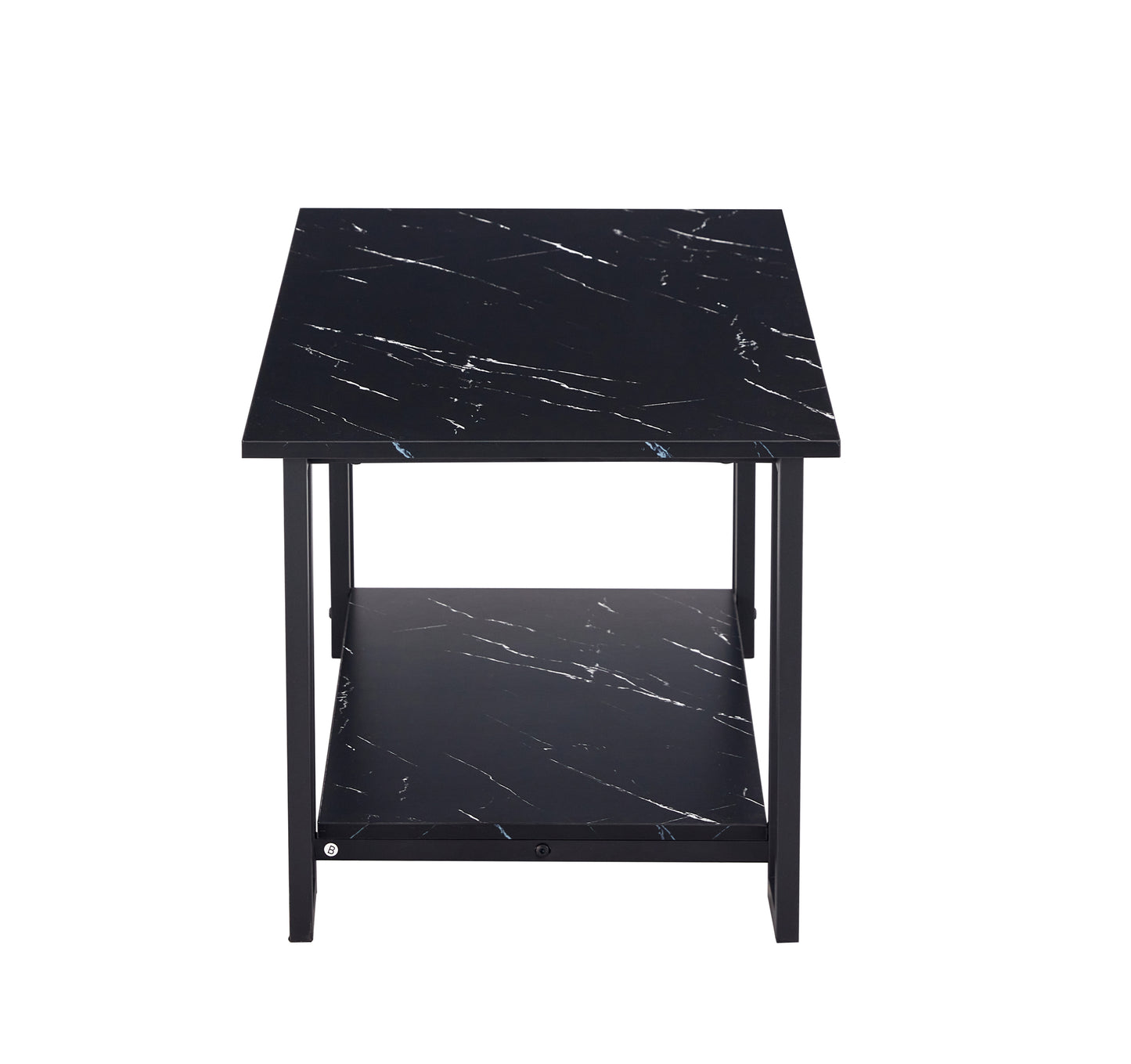 D&N Coffee Table, 2 Layers 1.5cm Thick Marble MDF Rectangle 39.37" L Tabletop Iron Coffee Table , Dining Room, black Top, black Leg