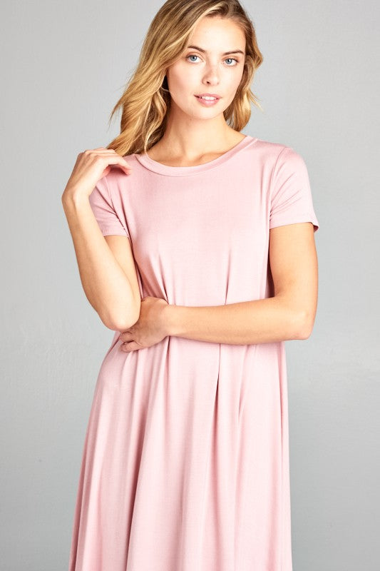 SOLID SWING SHORT SLEEVE DRESS