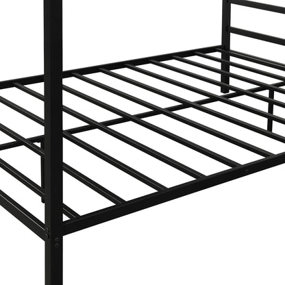 Metal Framed Canopy Platform Bed with Built-in Headboard,No Box Spring Needed, Classic Design, Queen , Black