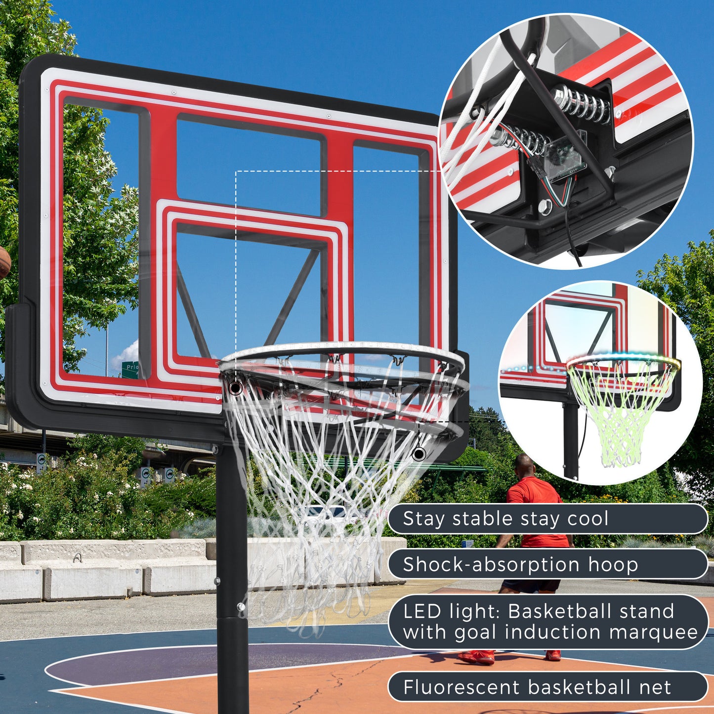 Portable Basketball Hoop Basketball System 4.76-10ft Height Adjustment for Youth Adults LED Basketball Hoop Lights, Colorful lights, Waterproof，Super Bright to Play at Night Outdoors,Good Gift for Kid